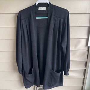 St John Basics‎ Santana Knit Open Front Sweater Black Career Oversized Sz M Luxe